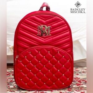 Badgley Mischka Designer Luxury Backpack! Gold Studded! Stunning Red and Gold!